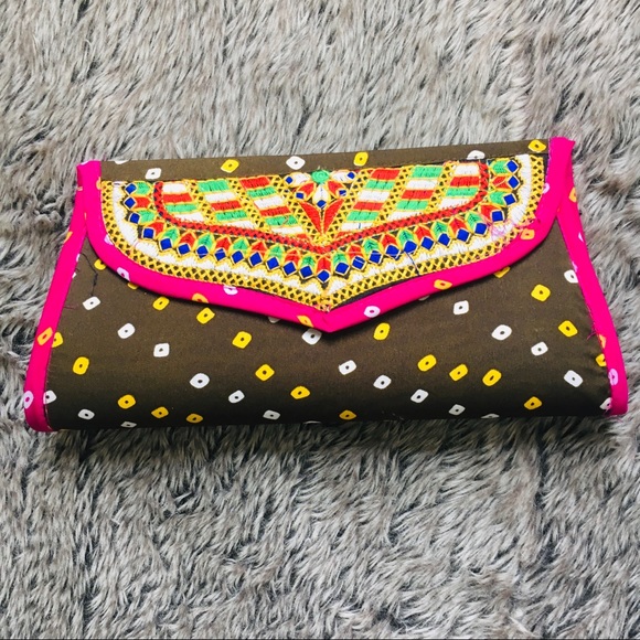 Handbags - Cotton printed women’s clutch with long strap NOWT
